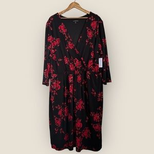 Lane Bryant Faux Black Wrap Dress w/ Red Floral (22/24)